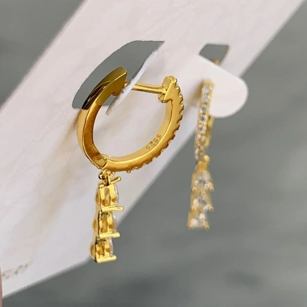 18K Gold Crystal Tear Drop Huggie Hoop Earrings - Picture 4 of 6